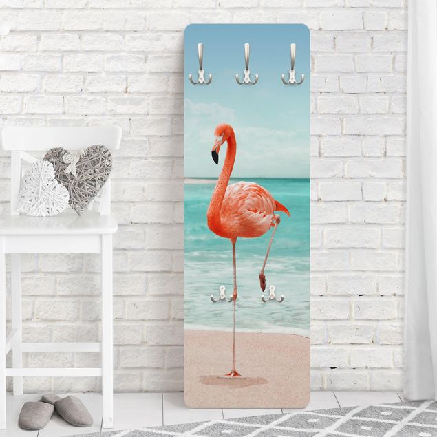 Percheros de pared de flores Beach With Flamingo