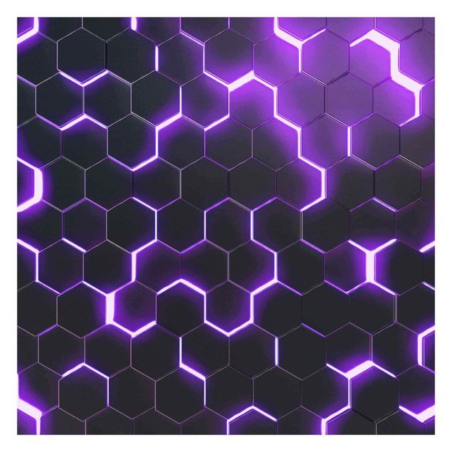 Papel de pared Structured Hexagons With Neon Light In Purple