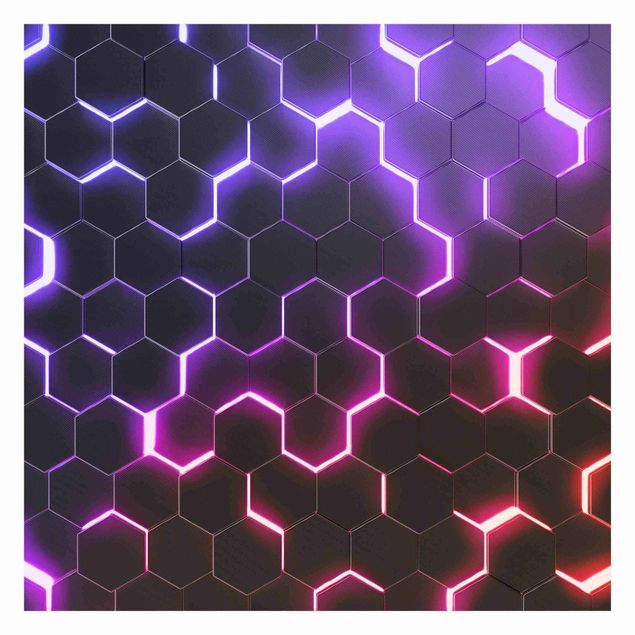 Papel de pared Structured Hexagons With Neon Light In Pink And Purple