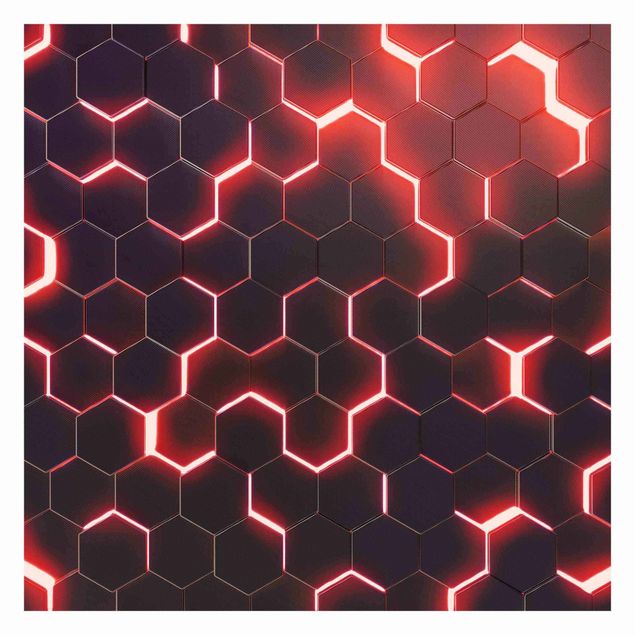 Papel pintado Structured Hexagons With Neon Light In Red