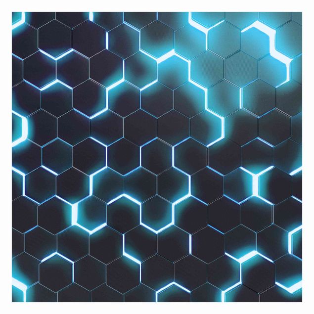 Papel pintado Structured Hexagons With Neon Light In Turquoise