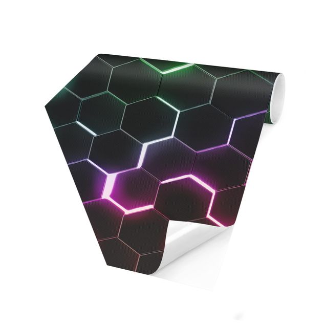 Papel pintado Hexagonal Pattern With Neon Light