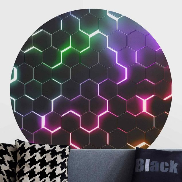 Fotomurales Hexagonal Pattern With Neon Light