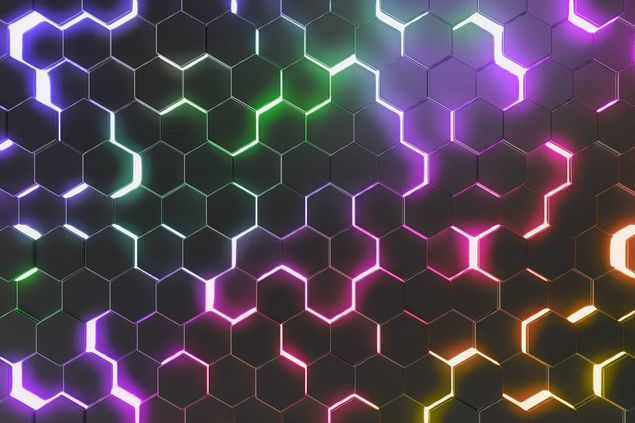 Salpicadero cocina adhesivo  - Hexagonal Pattern With Neon Light