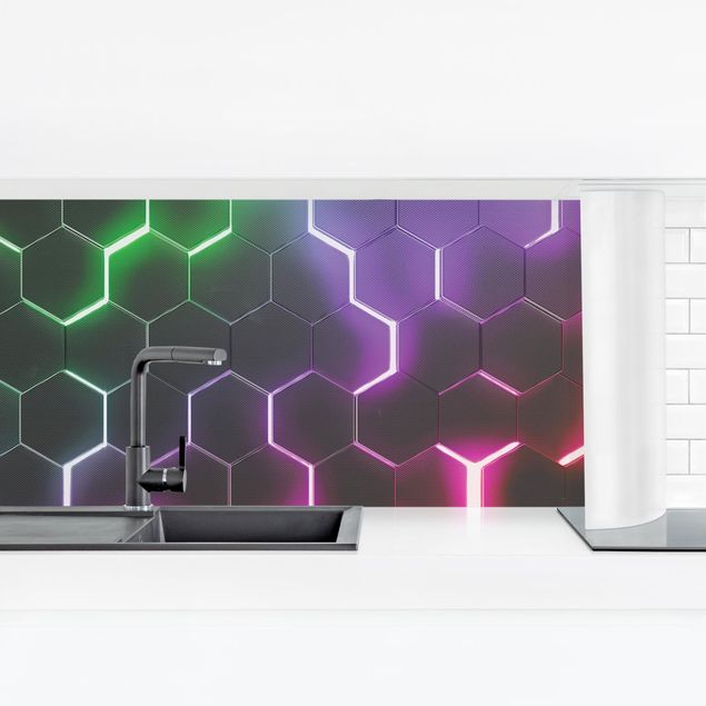 Decoración de cocinas Hexagonal Pattern With Neon Light