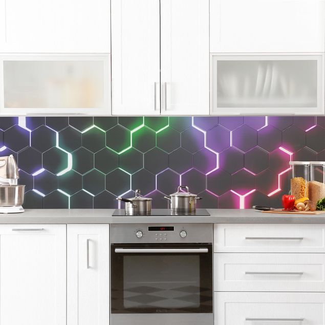 Salpicaderos de cocina Hexagonal Pattern With Neon Light