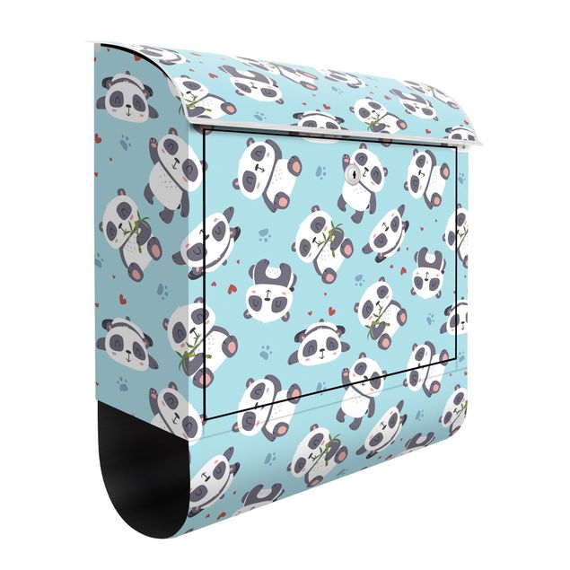 Buzones animales Cute Panda With Paw Prints And Hearts Pastel Blue