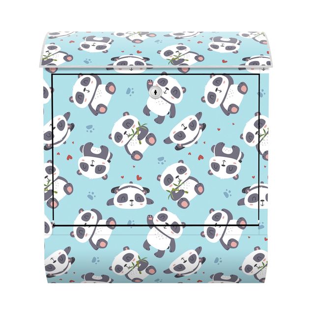 Buzones azules Cute Panda With Paw Prints And Hearts Pastel Blue