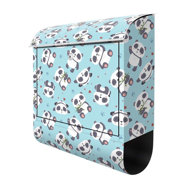 Buzones Cute Panda With Paw Prints And Hearts Pastel Blue