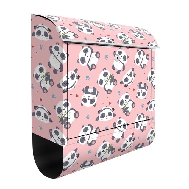 Buzones animales Cute Panda With Paw Prints And Hearts Pastel Pink