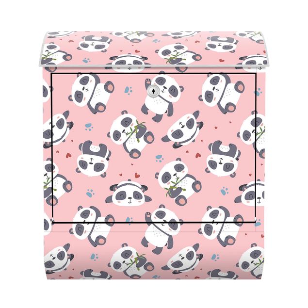Buzón rosa Cute Panda With Paw Prints And Hearts Pastel Pink