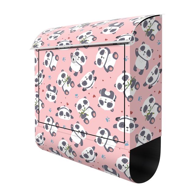 Buzones originales Cute Panda With Paw Prints And Hearts Pastel Pink