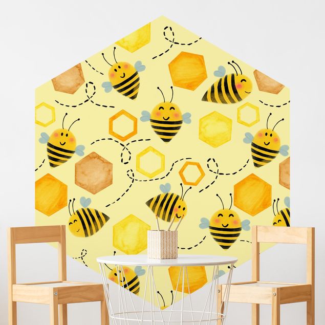Decoración infantil pared Sweet Honey With Bees Illustration