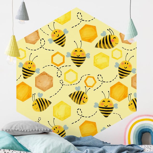 Papel pintado con patrones Sweet Honey With Bees Illustration