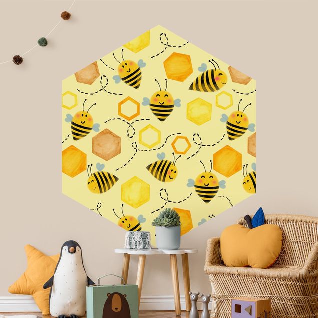 Papel pintado salón moderno Sweet Honey With Bees Illustration