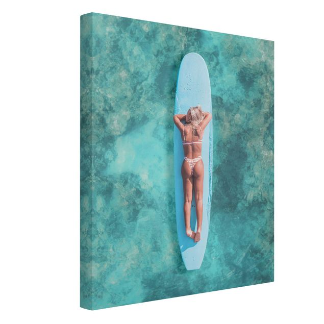 Lienzos paisajes Surfer Girl With Blue Board