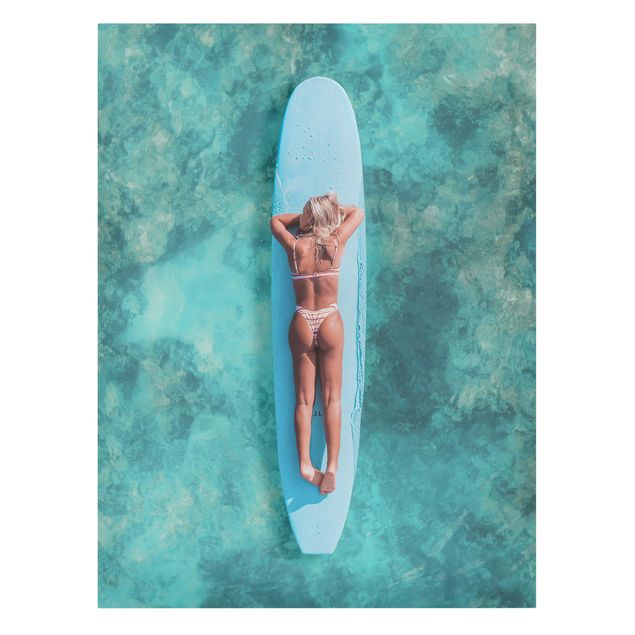 Lienzos de playas Surfer Girl With Blue Board