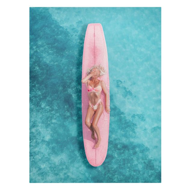 Lienzos de playas Surfer Girl With Pink Board