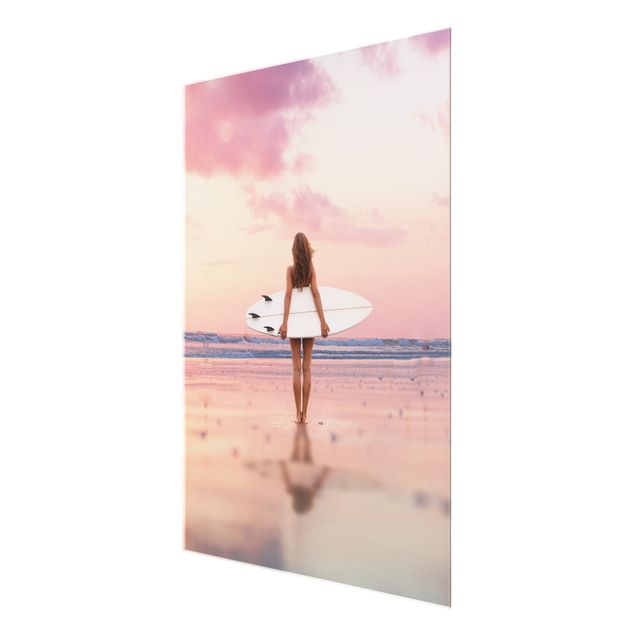 Cuadros de naturaleza Surfer Girl With Board At Sunset