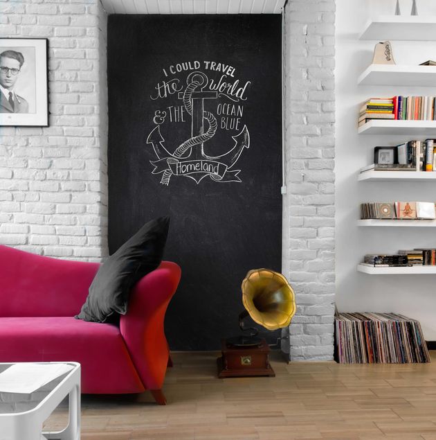 Láminas adhesivas en negro Living Room - DIY Chalkboard Wallpaper
