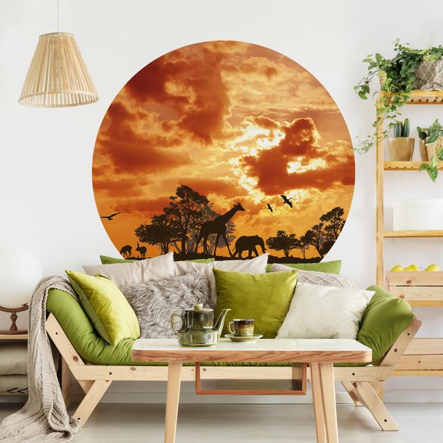 Papel pintado elefantes Tanzania Sunset