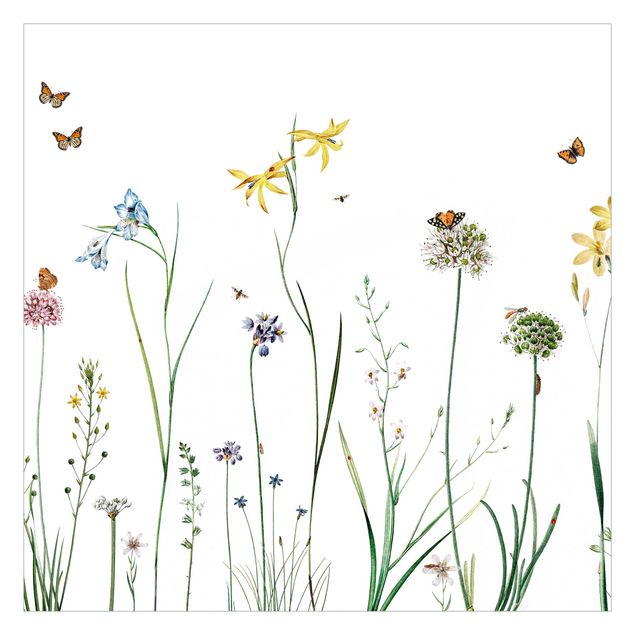 Papel pared animales Dancing butterflies on wildflowers
