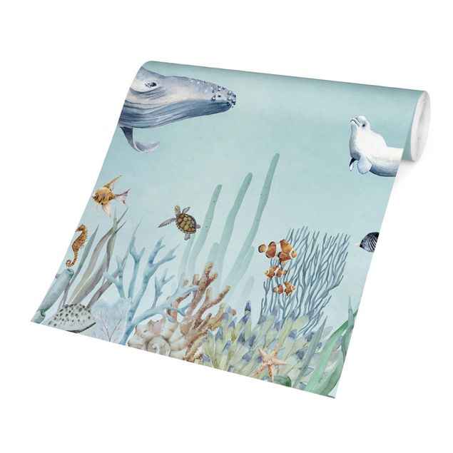 Papel pintado paisajes naturales Dancing whales on the coral reef