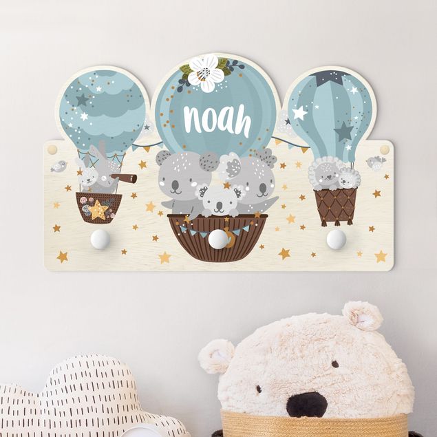 Decoración infantil pared Animals In Balloons With Customised Name Blue