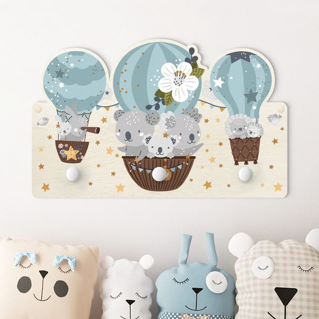 Decoración infantil pared Animals In Balloons Clouds Stars Blue