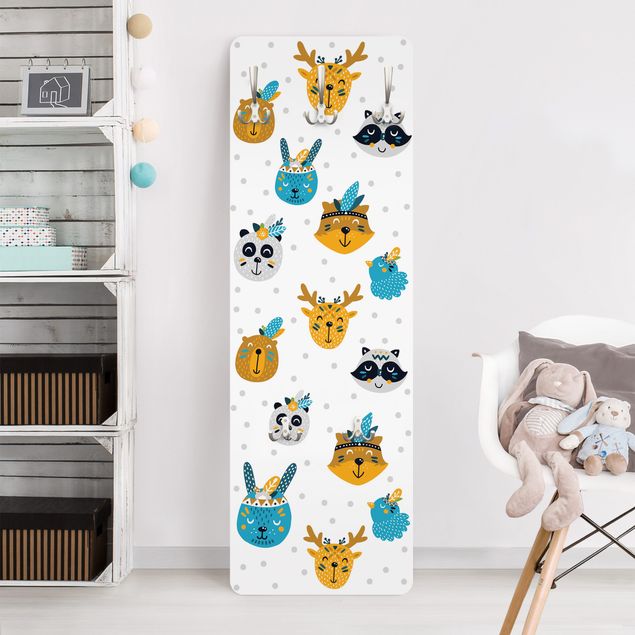 Decoración infantil pared Animal Friends With Small Feathered Headdresses