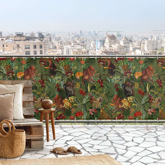 Pantalla de privacidad para balcón barandilla Tropical Flowers With Monkeys