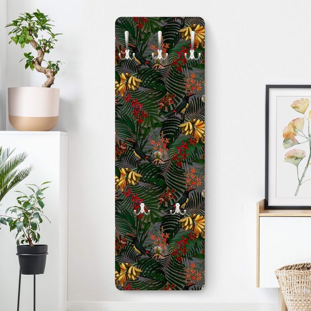 Percheros de pared de flores Tropical Ferns With Tucan Green