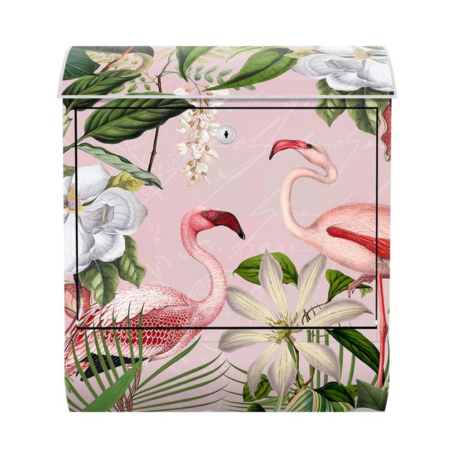 Buzones animales Tropical Flamingos With Plants In Pink