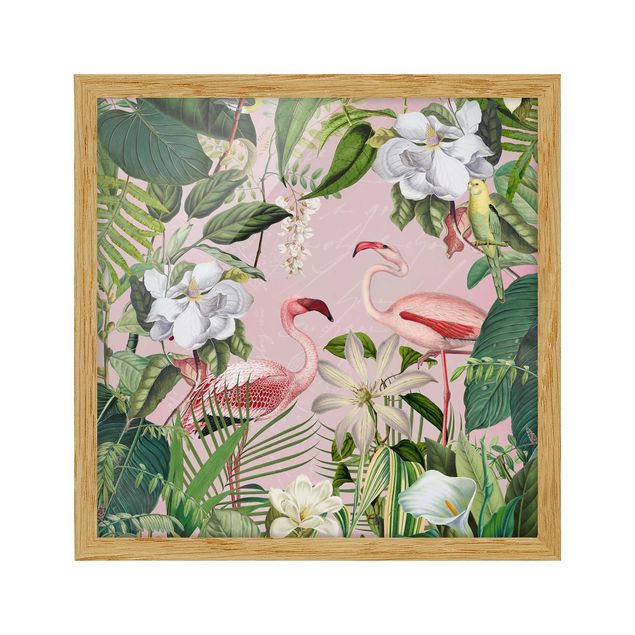 Cuadros flores Tropical Flamingos With Plants In Pink