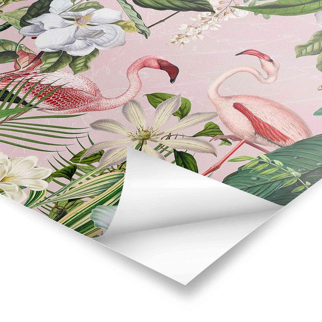 Cuadros decorativos Tropical Flamingos With Plants In Pink