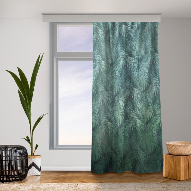cortinas para sala modernas Tropical Palm Leaves With Gradient Turquoise