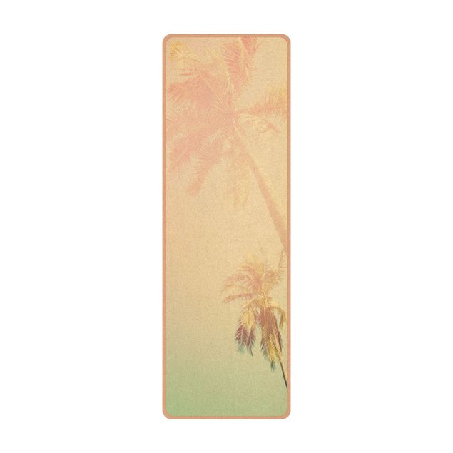 Yogamatte Kork - Tropische Pflanzen Palmen bei Sonnenuntergang III