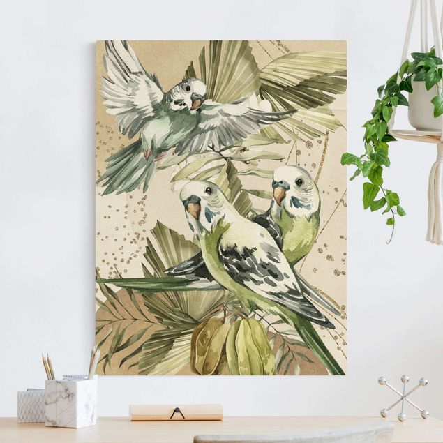 Lienzos de aves Tropical Birds - Green Budgerigar
