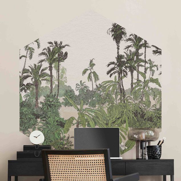 Papel pared flores Tropical Drawing - Jungel In Watercolour