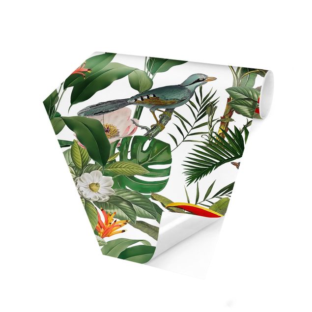 Papel pintado moderno Tropical Toucan With Monstera And Palm Leaves