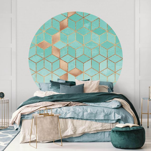 Papeles pintados geométricos Turquoise White Golden Geometry
