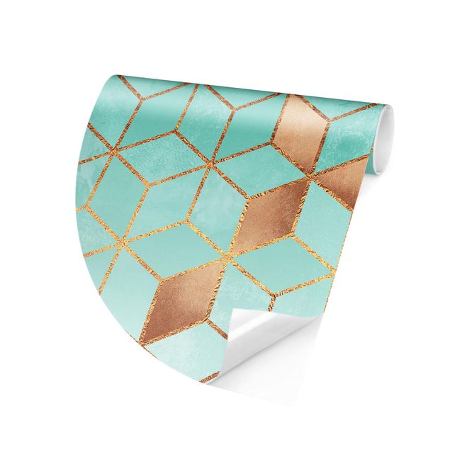 Papel pared 3d Turquoise White Golden Geometry