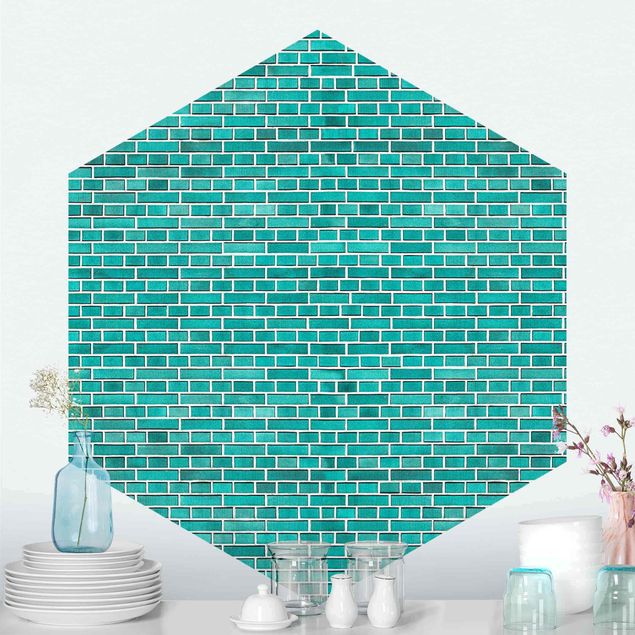 Papel imitacion ladrillo Turquoise Brick Wall
