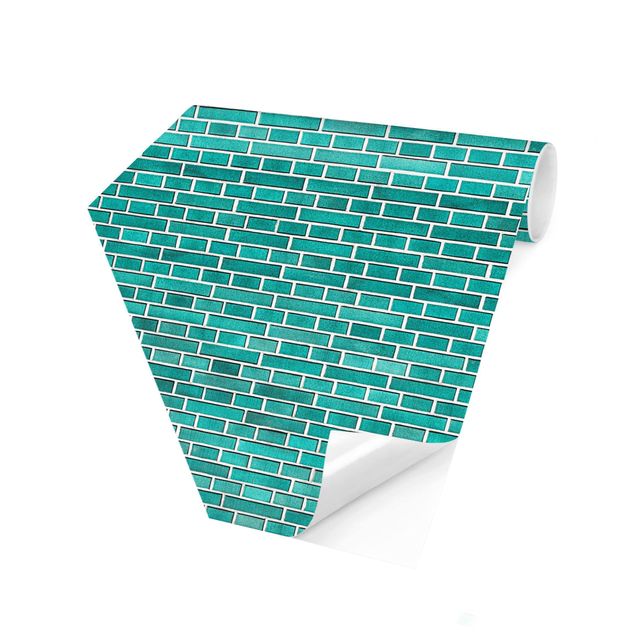 Papel pintado hexagonal Turquoise Brick Wall