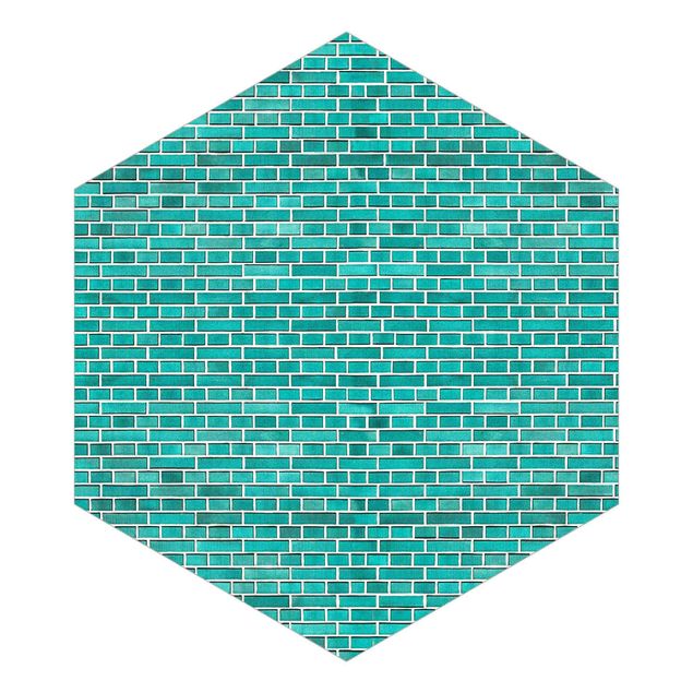 Papel pintado azul turquesa Turquoise Brick Wall