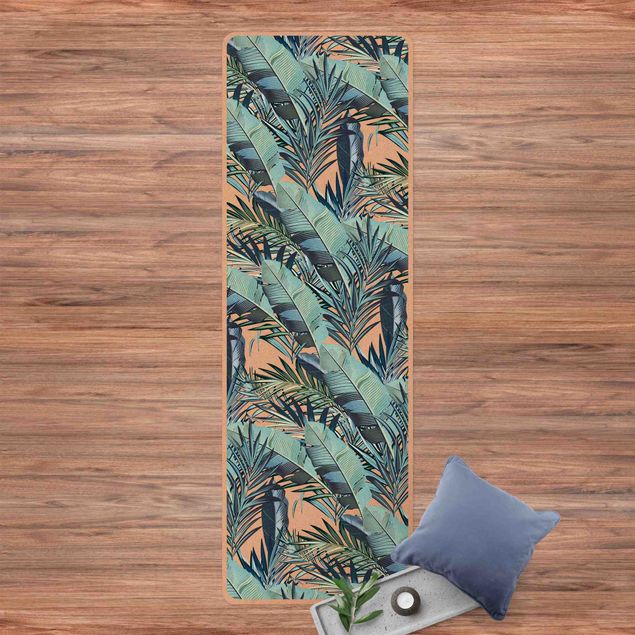 Alfombras modernas Turquoise Leaves Jungle Pattern