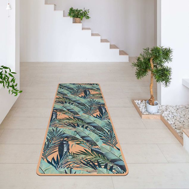 Alfombras verdes Turquoise Leaves Jungle Pattern