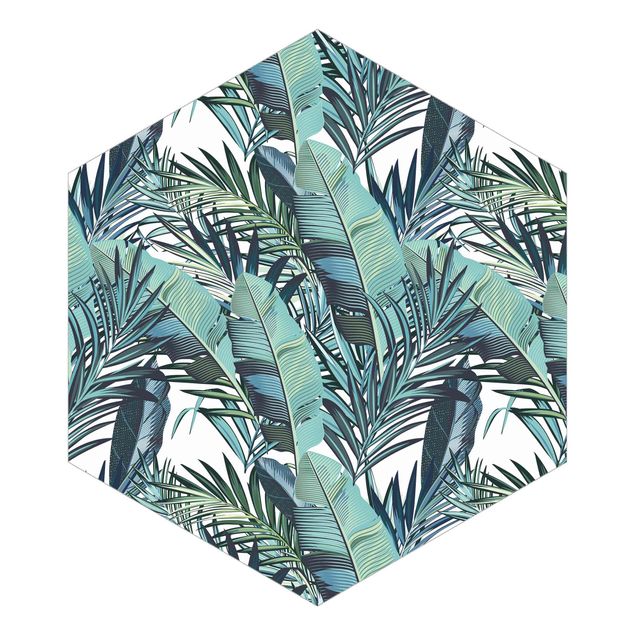 Papel pintado Turquoise Leaves Jungle Pattern