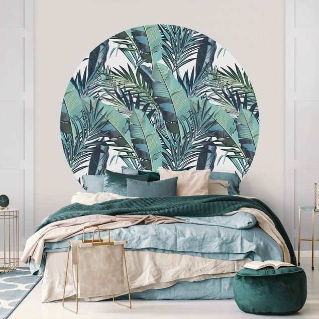 Papel pintado floral Turquoise Leaves Jungle Pattern