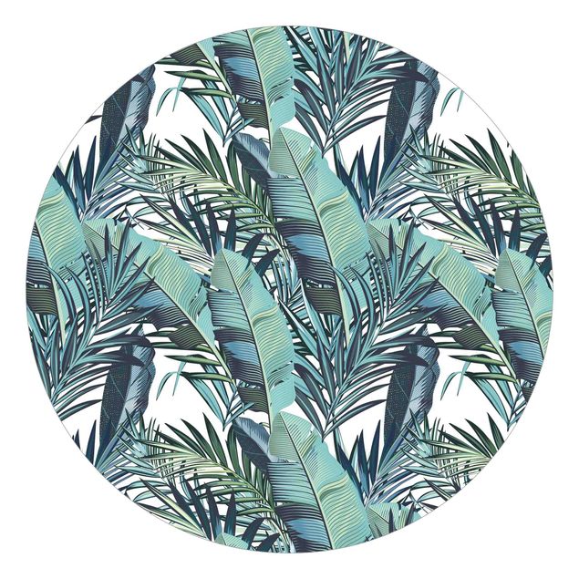 Papel pintado moderno Turquoise Leaves Jungle Pattern